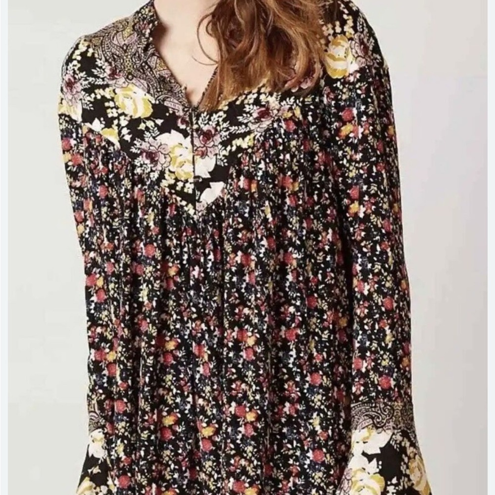 Free People Black and Pink Relaxed Blouse